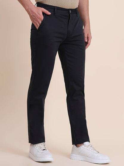 Dark Grey Solid Uno Fit Casual Trouser | JadeBlue