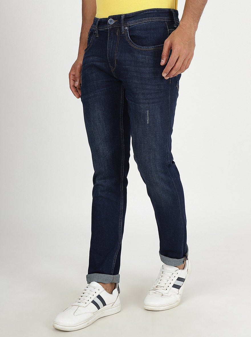 Navy Blue Washed Slim Fit Jeans | JadeBlue
