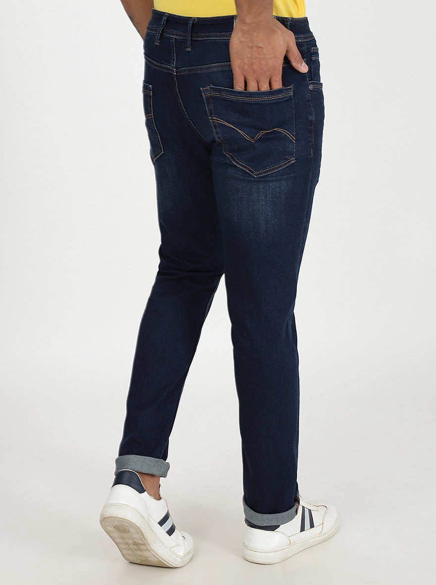 Navy Blue Washed Slim Fit Jeans | JadeBlue