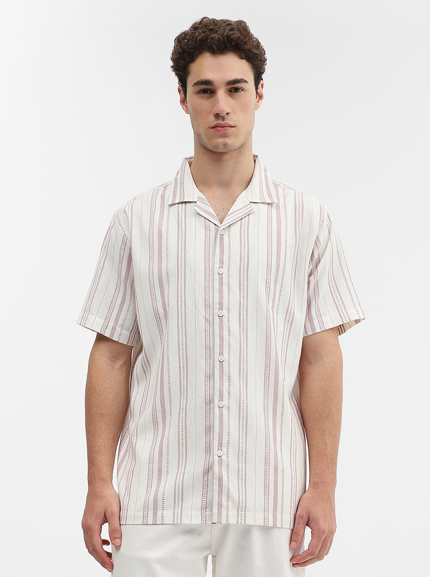 Pink Striped Slim Fit Casual Shirt | Greenfibre