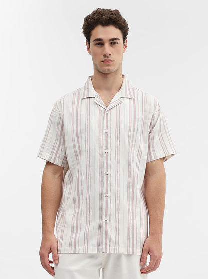 Pink Striped Slim Fit Casual Shirt | Greenfibre