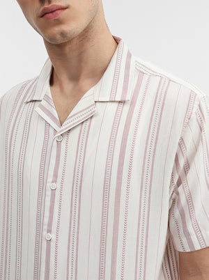 Pink Striped Slim Fit Casual Shirt | Greenfibre