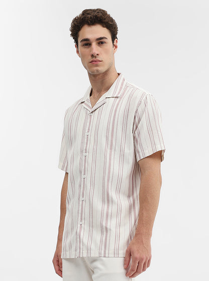 Pink Striped Slim Fit Casual Shirt | Greenfibre