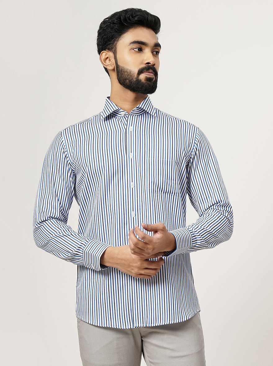 Light Blue Striped Slim Fit Formal Shirt | JadeBlue Super Luxe