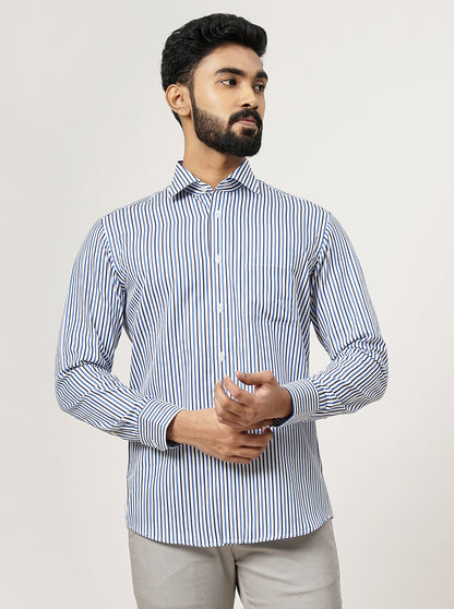 Light Blue Striped Slim Fit Formal Shirt | JadeBlue Super Luxe