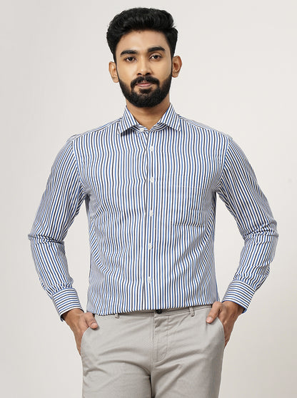 Light Blue Striped Slim Fit Formal Shirt | JadeBlue Super Luxe