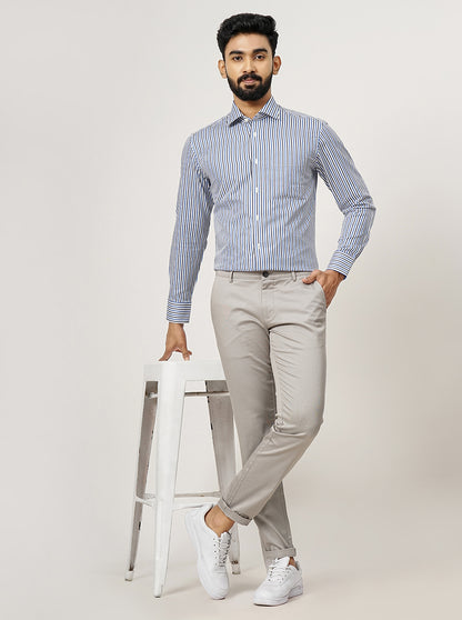 Light Blue Striped Slim Fit Formal Shirt | JadeBlue Super Luxe