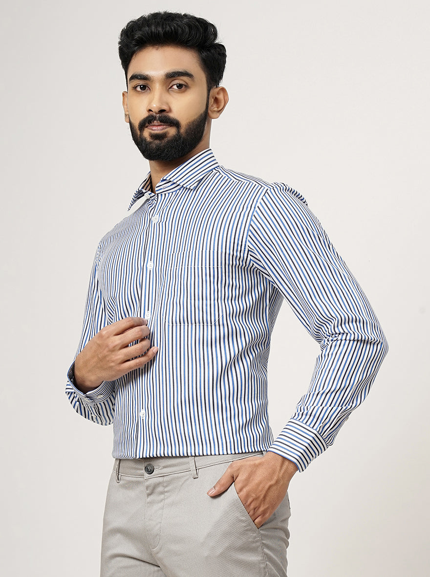 Light Blue Striped Slim Fit Formal Shirt | JadeBlue Super Luxe