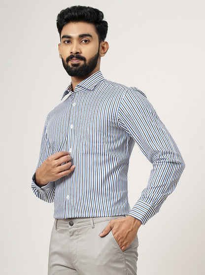 Light Blue Striped Slim Fit Formal Shirt | JadeBlue Super Luxe
