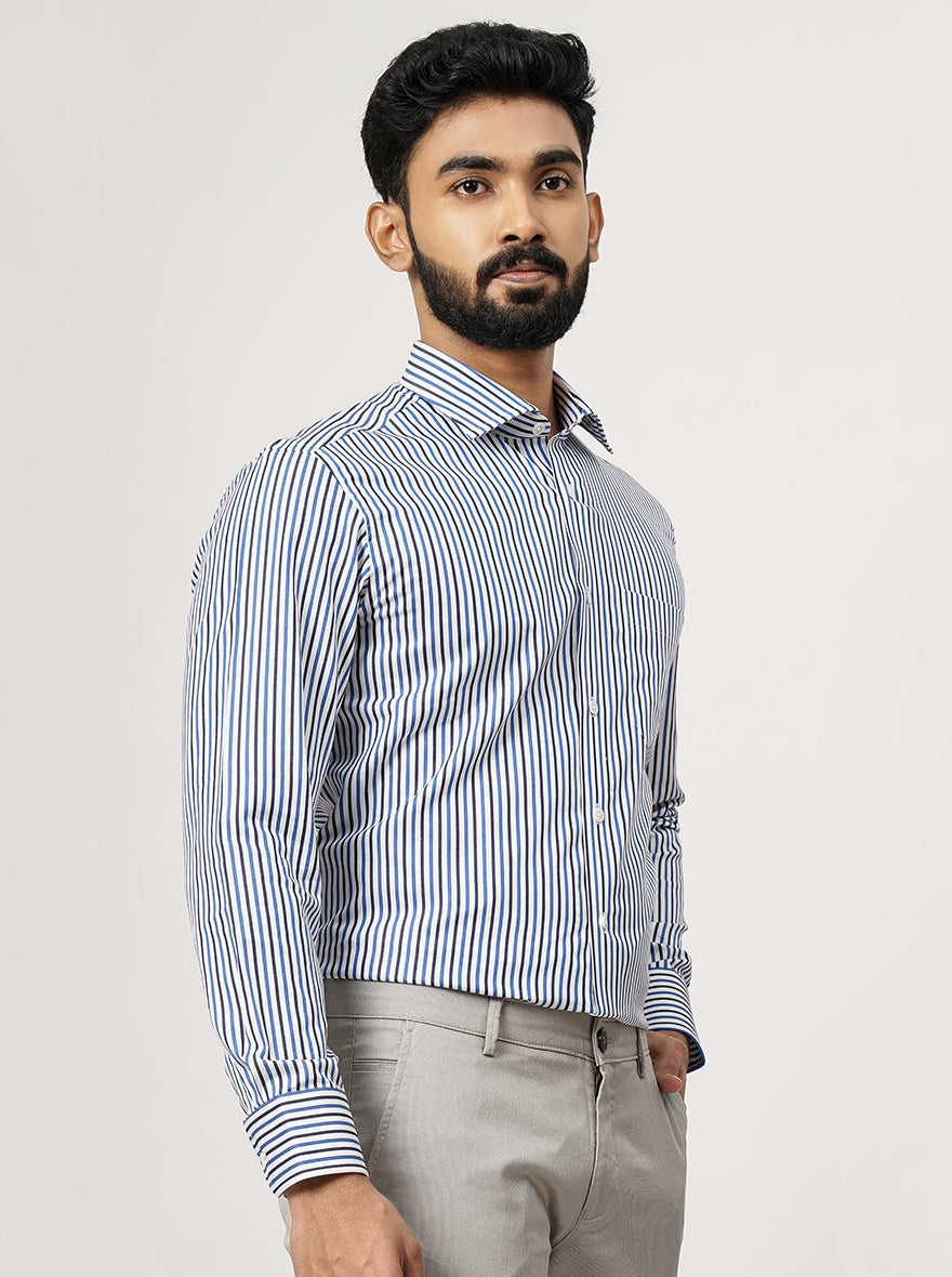 Light Blue Striped Slim Fit Formal Shirt | JadeBlue Super Luxe