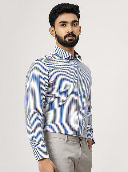 Light Blue Striped Slim Fit Formal Shirt | JadeBlue Super Luxe