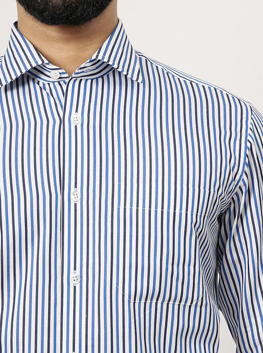 Light Blue Striped Slim Fit Formal Shirt | JadeBlue Super Luxe
