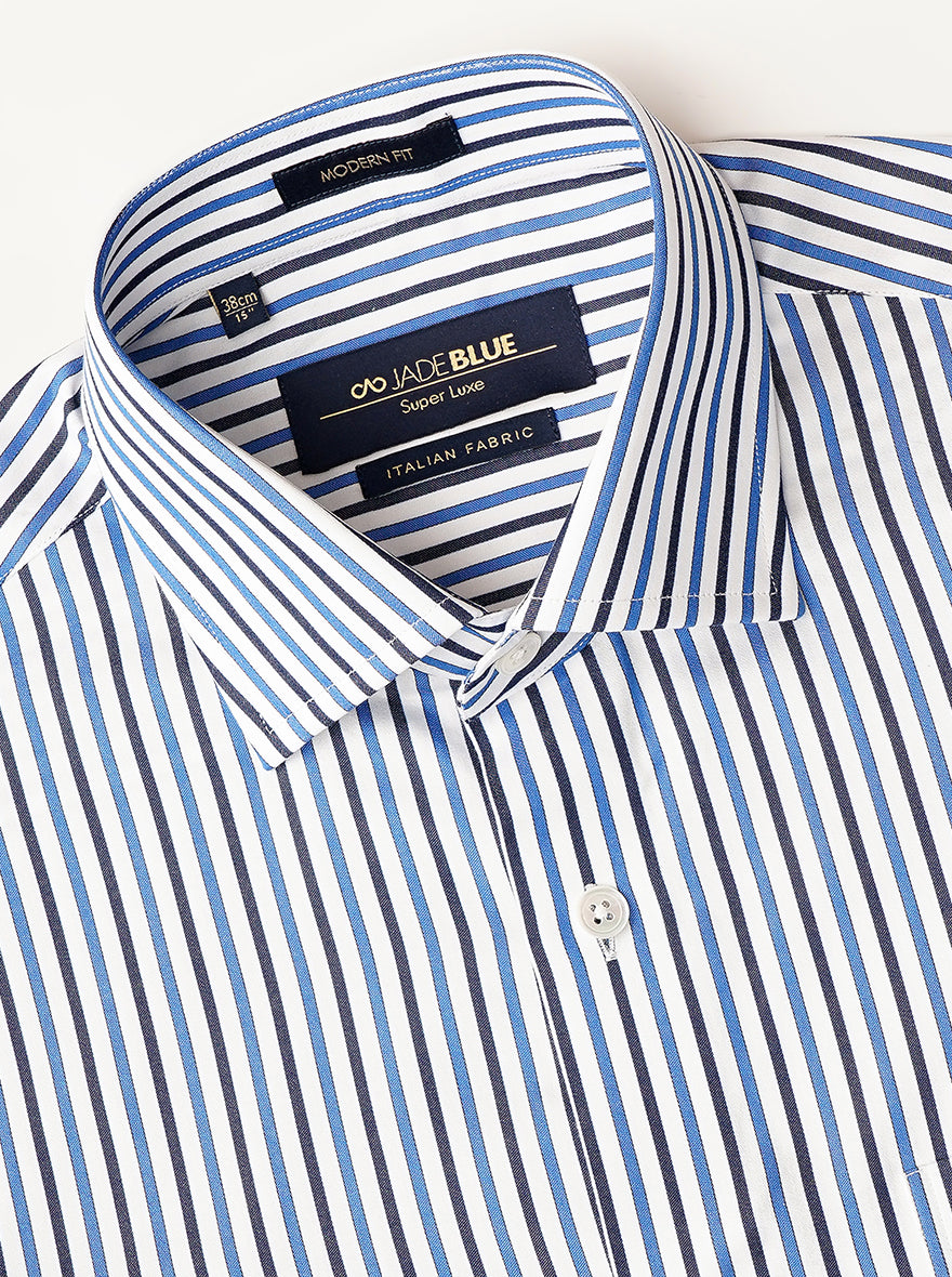 Light Blue Striped Slim Fit Formal Shirt | JadeBlue Super Luxe