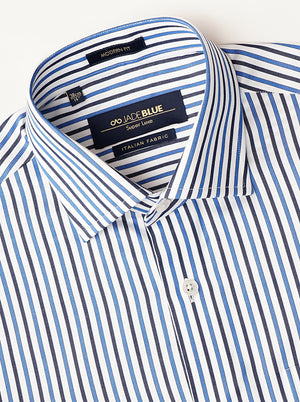 Light Blue Striped Slim Fit Formal Shirt | JadeBlue Super Luxe
