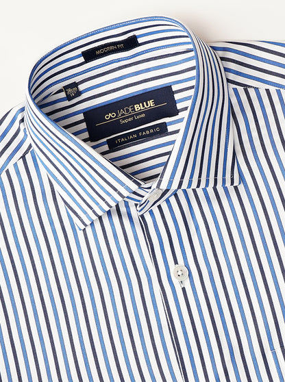 Light Blue Striped Slim Fit Formal Shirt | JadeBlue Super Luxe