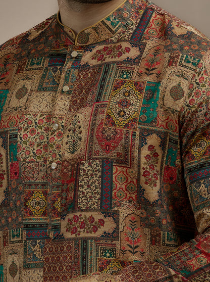 Golden  Printed Kurta | The Kurta Company
