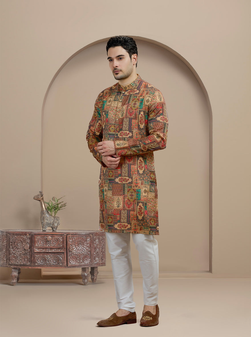 Golden  Printed Kurta | The Kurta Company