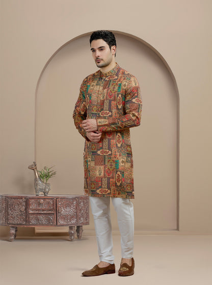 Golden  Printed Kurta | The Kurta Company