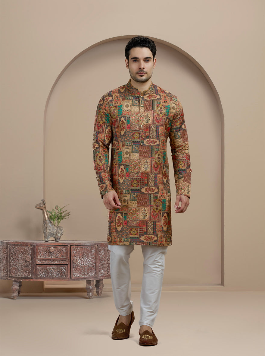 Golden  Printed Kurta | The Kurta Company