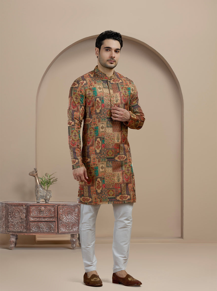 Golden  Printed Kurta | The Kurta Company