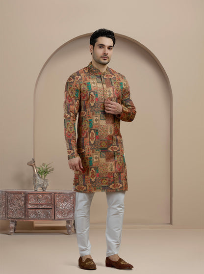 Golden  Printed Kurta | The Kurta Company