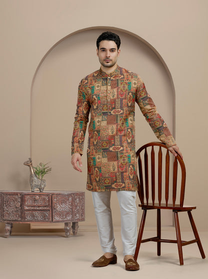 Golden  Printed Kurta | The Kurta Company