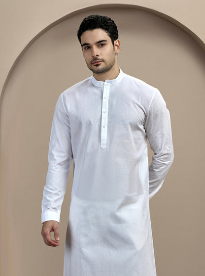 White Self Textured Kurta | The Kurta Company