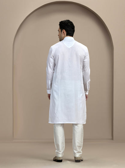 White Self Textured Kurta | The Kurta Company