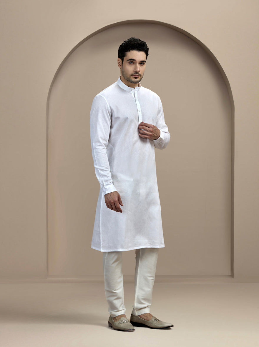 White Self Textured Kurta | The Kurta Company