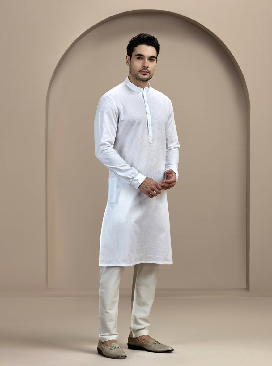 White Self Textured Kurta | The Kurta Company
