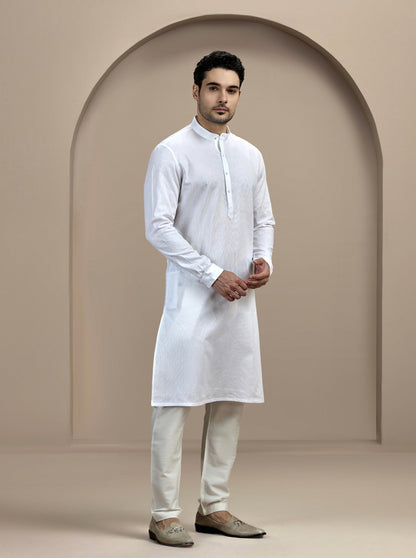 White Self Textured Kurta | The Kurta Company