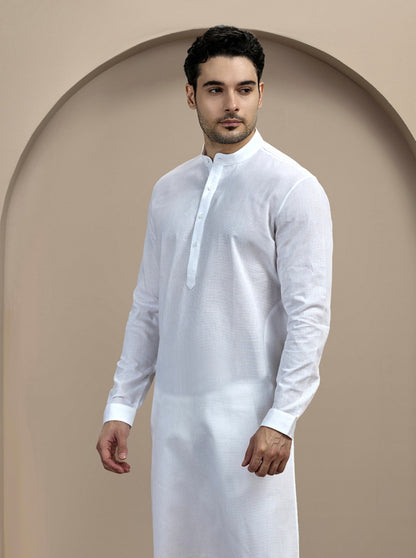 White Self Textured Kurta | The Kurta Company