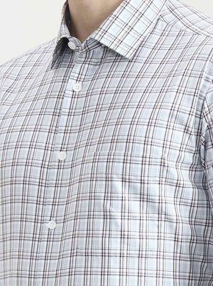 Light Blue & Maroon Checked Regular Fit Formal Shirt | JadeBlue