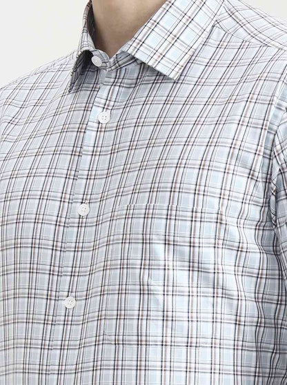 Light Blue & Maroon Checked Regular Fit Formal Shirt | JadeBlue