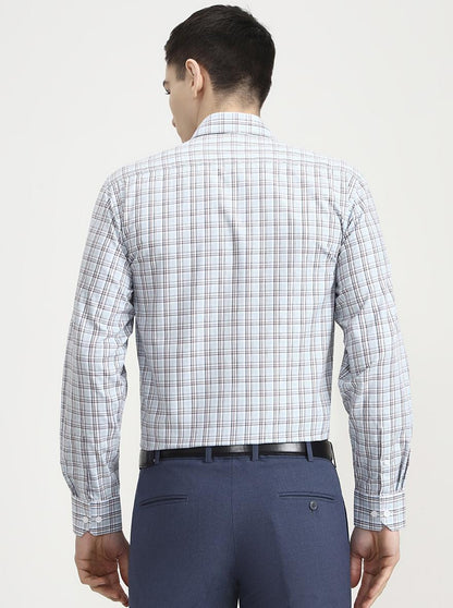 Light Blue & Maroon Checked Regular Fit Formal Shirt | JadeBlue