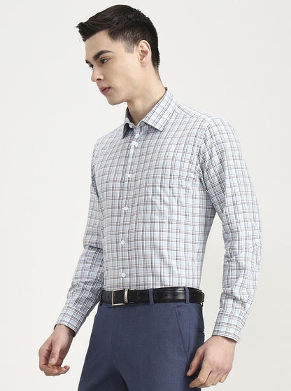 Light Blue & Maroon Checked Regular Fit Formal Shirt | JadeBlue