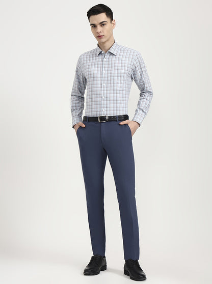 Light Blue & Maroon Checked Regular Fit Formal Shirt | JadeBlue