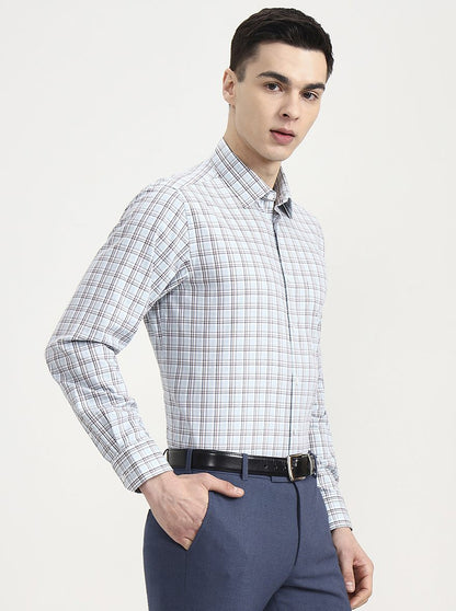 Light Blue & Maroon Checked Regular Fit Formal Shirt | JadeBlue