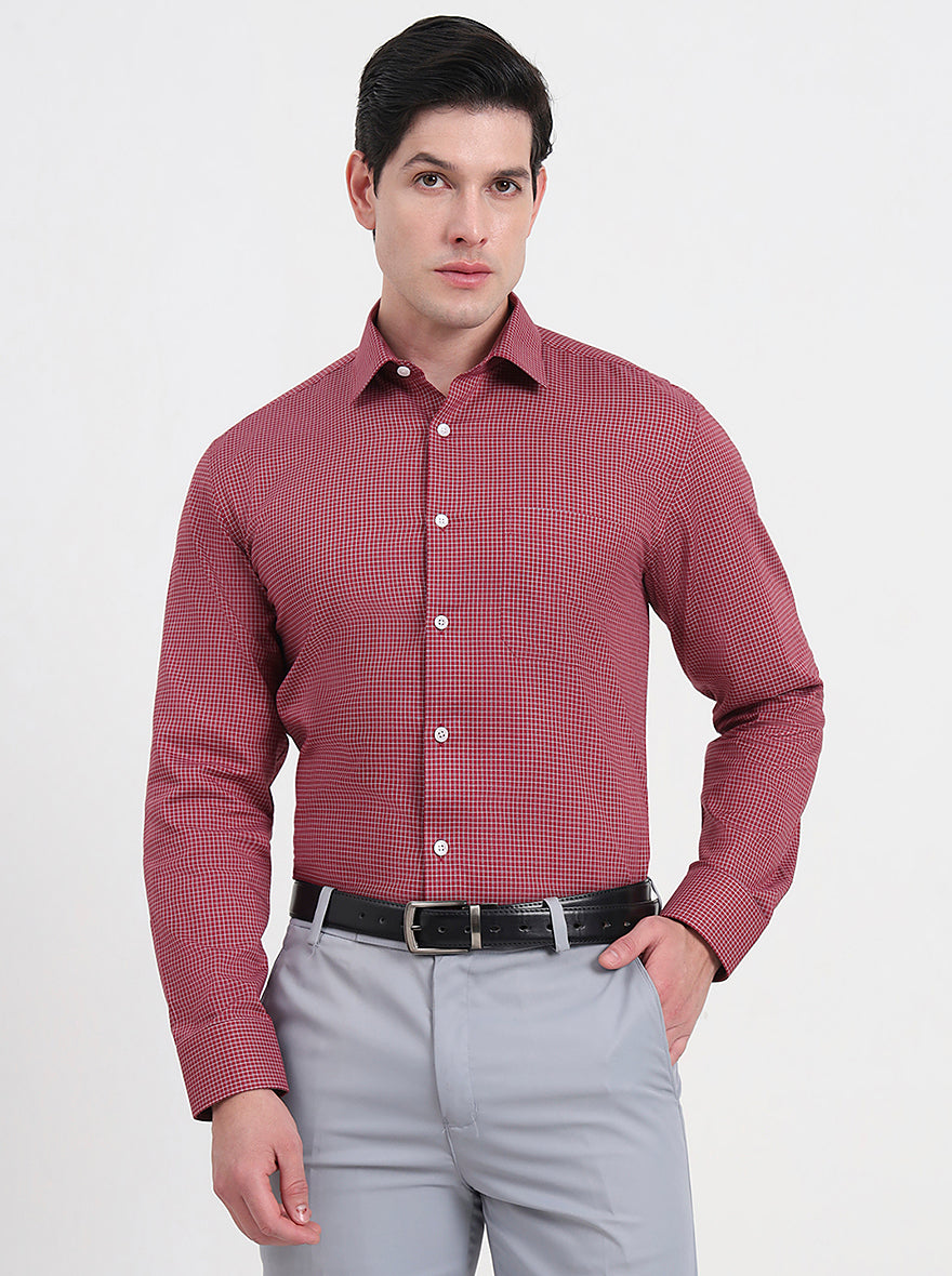 Maroon & Wight Checked Regular Fit Formal Shirt | JadeBlue