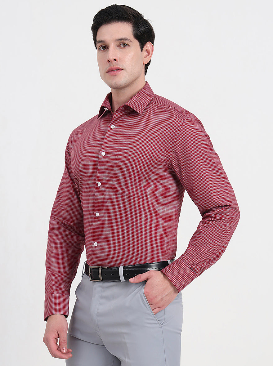 Maroon & Wight Checked Regular Fit Formal Shirt | JadeBlue