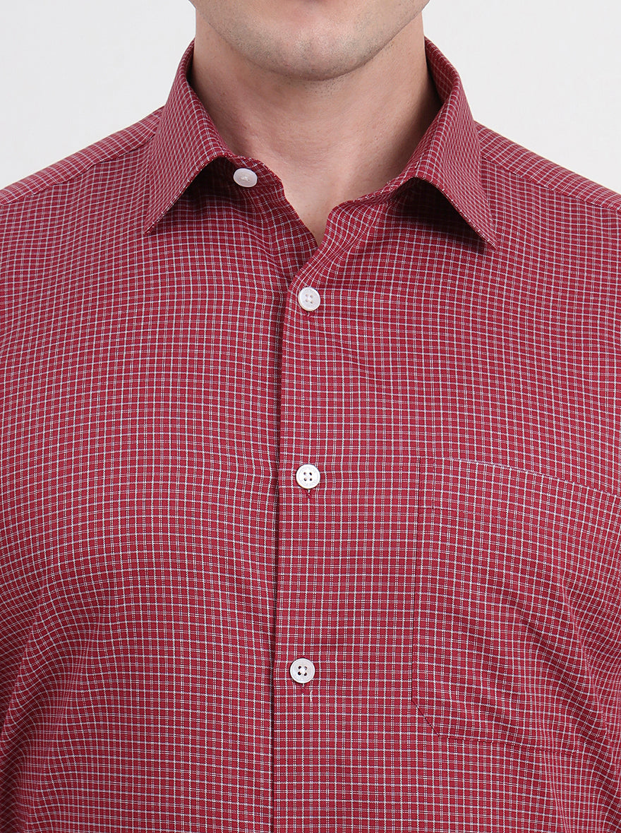 Maroon & Wight Checked Regular Fit Formal Shirt | JadeBlue