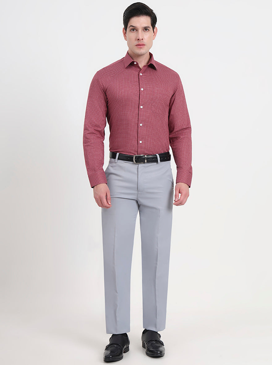 Maroon & Wight Checked Regular Fit Formal Shirt | JadeBlue