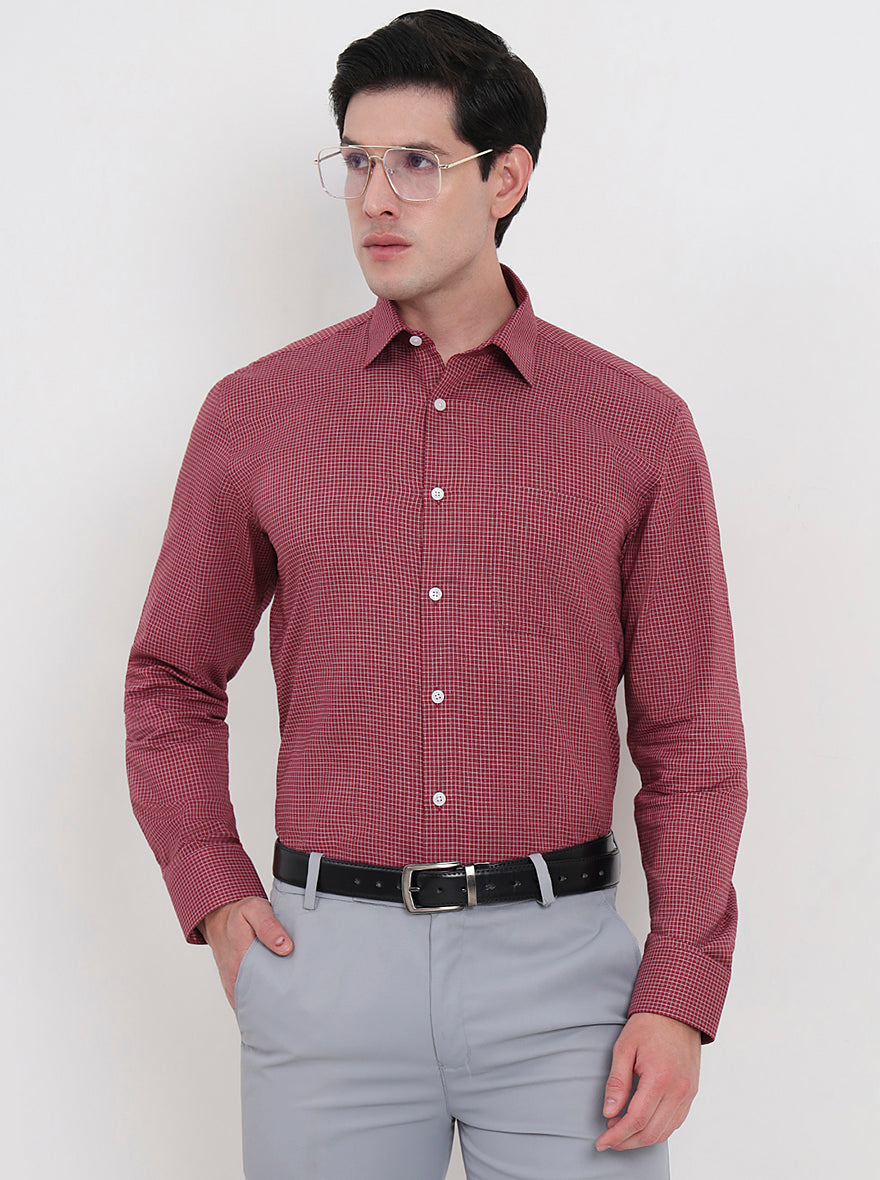 Maroon & Wight Checked Regular Fit Formal Shirt | JadeBlue