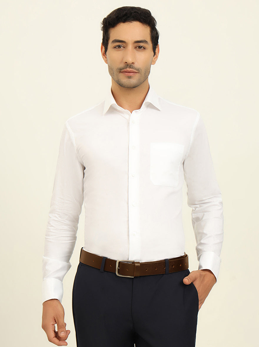 White Solid Slim Fit Formal Shirt | Metal