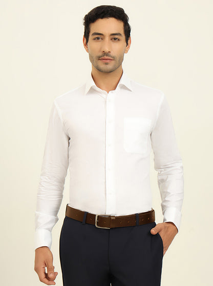 White Solid Slim Fit Formal Shirt | Metal