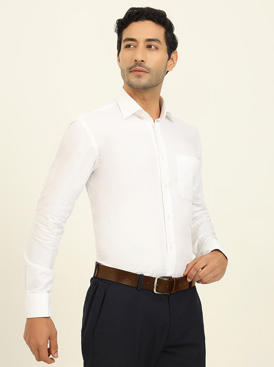 White Solid Slim Fit Formal Shirt | Metal