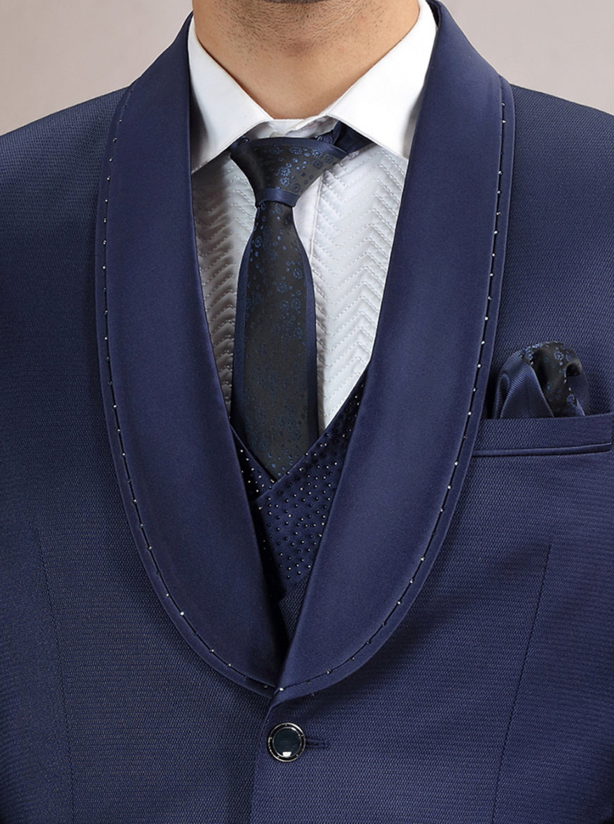 Navy Blue Self Design & Placement Embroidery Suit | JadeBlue