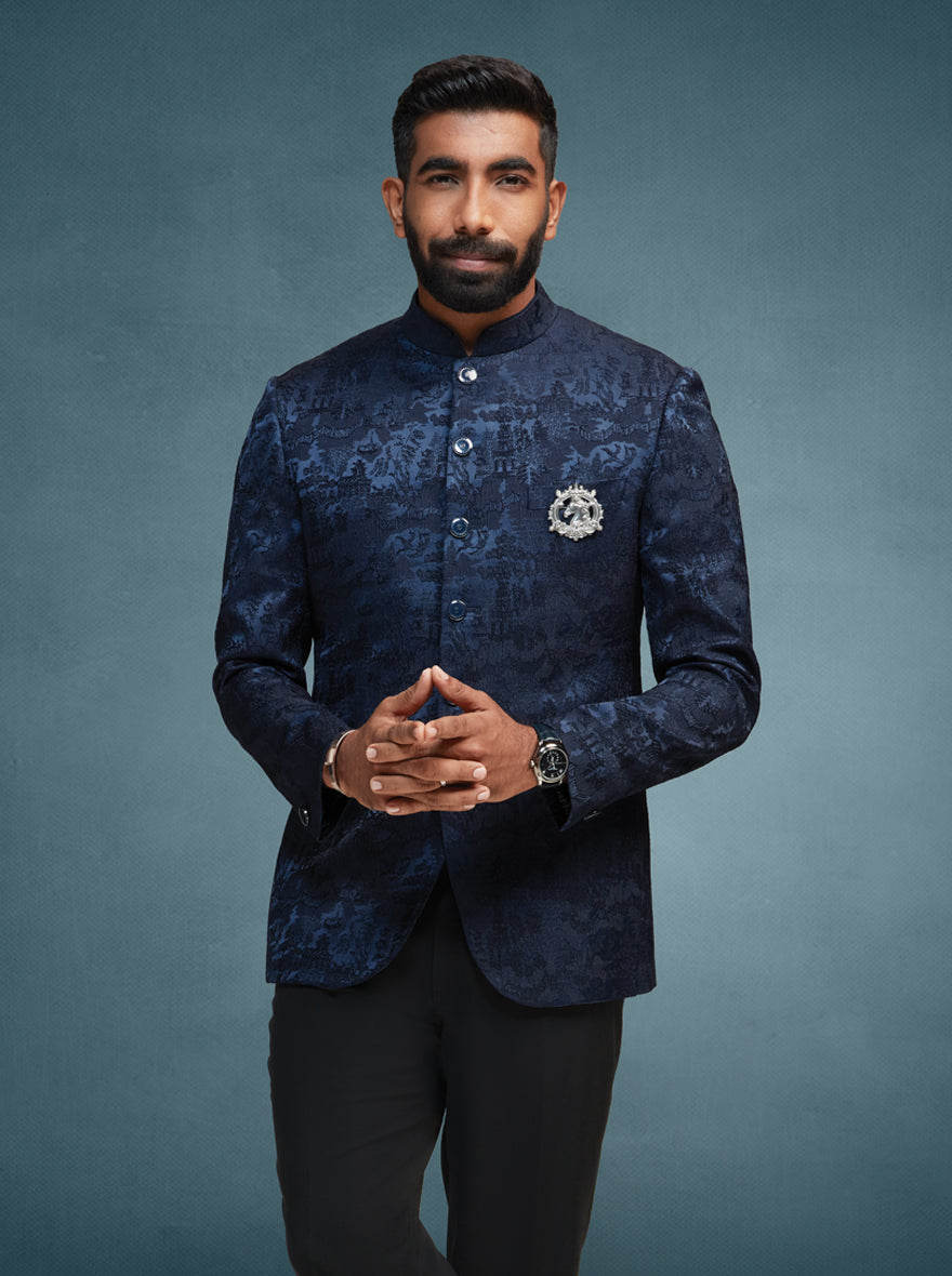 Deep Blue Embroidered Jodhpuri Suit | JB X JB