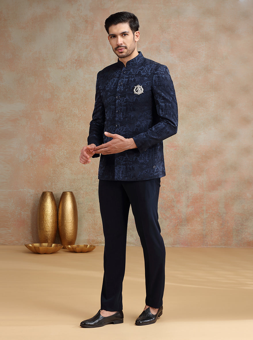 Deep Blue Embroidered Jodhpuri Suit | JB X JB