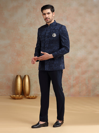 Deep Blue Embroidered Jodhpuri Suit | JB X JB